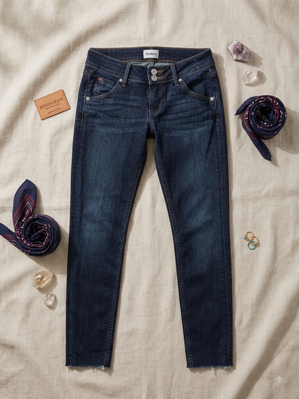 HUDSON Collin Y2K Skinny Jeans Women’s 24 Dark Wash Union Jack Flap Pockets
